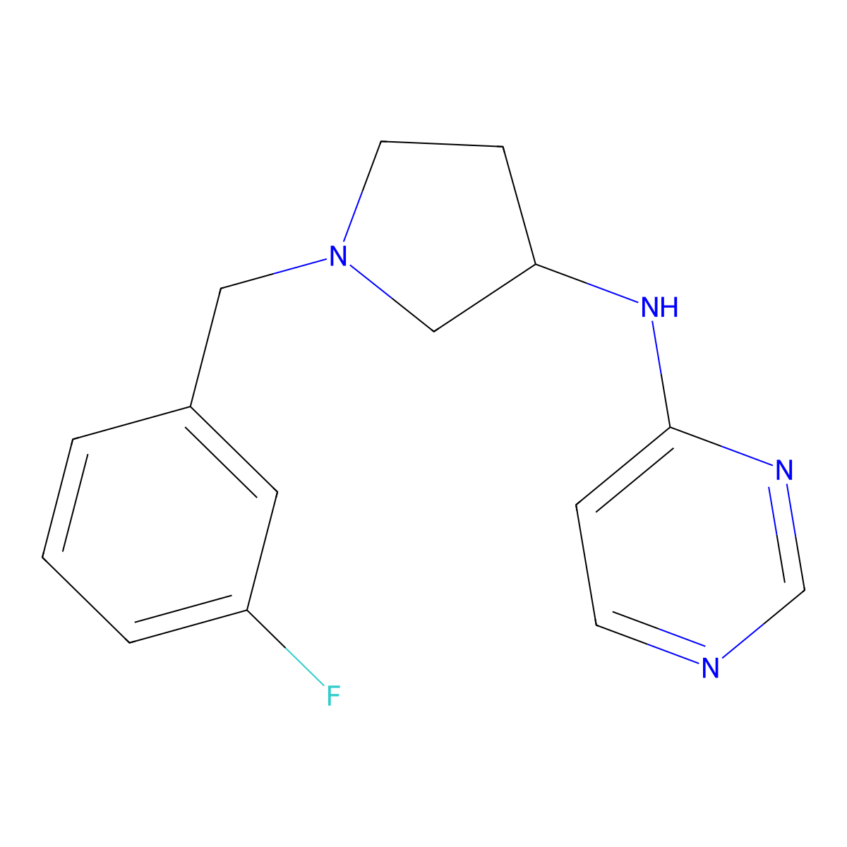 N-{1-[(3-fluorophenyl)methyl]pyrrolidin-3-yl}pyrimidin-4-amine molecular structure, CAS 3030780-40-3
