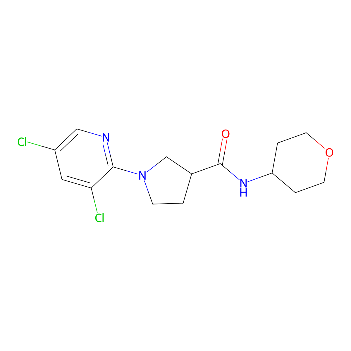 1-(3,5-dichloropyridin-2-yl)-N-(oxan-4-yl)pyrrolidine-3-carboxamide molecular structure, CAS 3030780-41-4