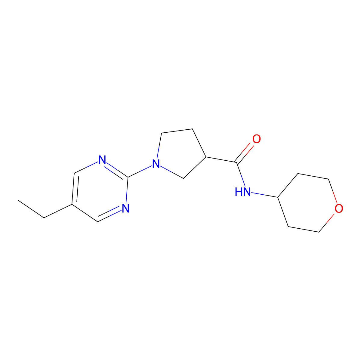 1-(5-ethylpyrimidin-2-yl)-N-(oxan-4-yl)pyrrolidine-3-carboxamide molecular structure, CAS 3030780-43-6