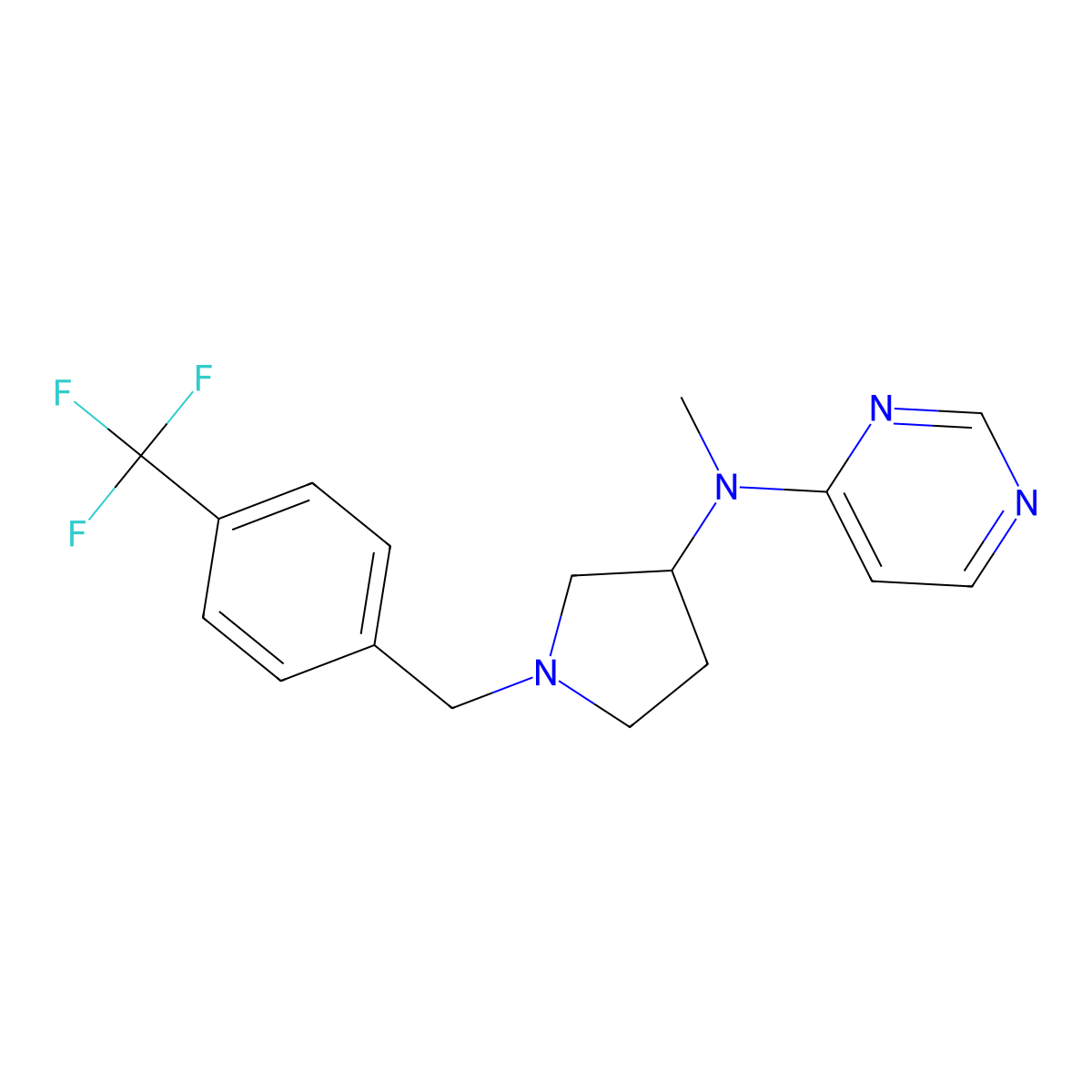 N-methyl-N-(1-{[4-(trifluoromethyl)phenyl]methyl}pyrrolidin-3-yl)pyrimidin-4-amine molecular structure, CAS 3030780-44-7