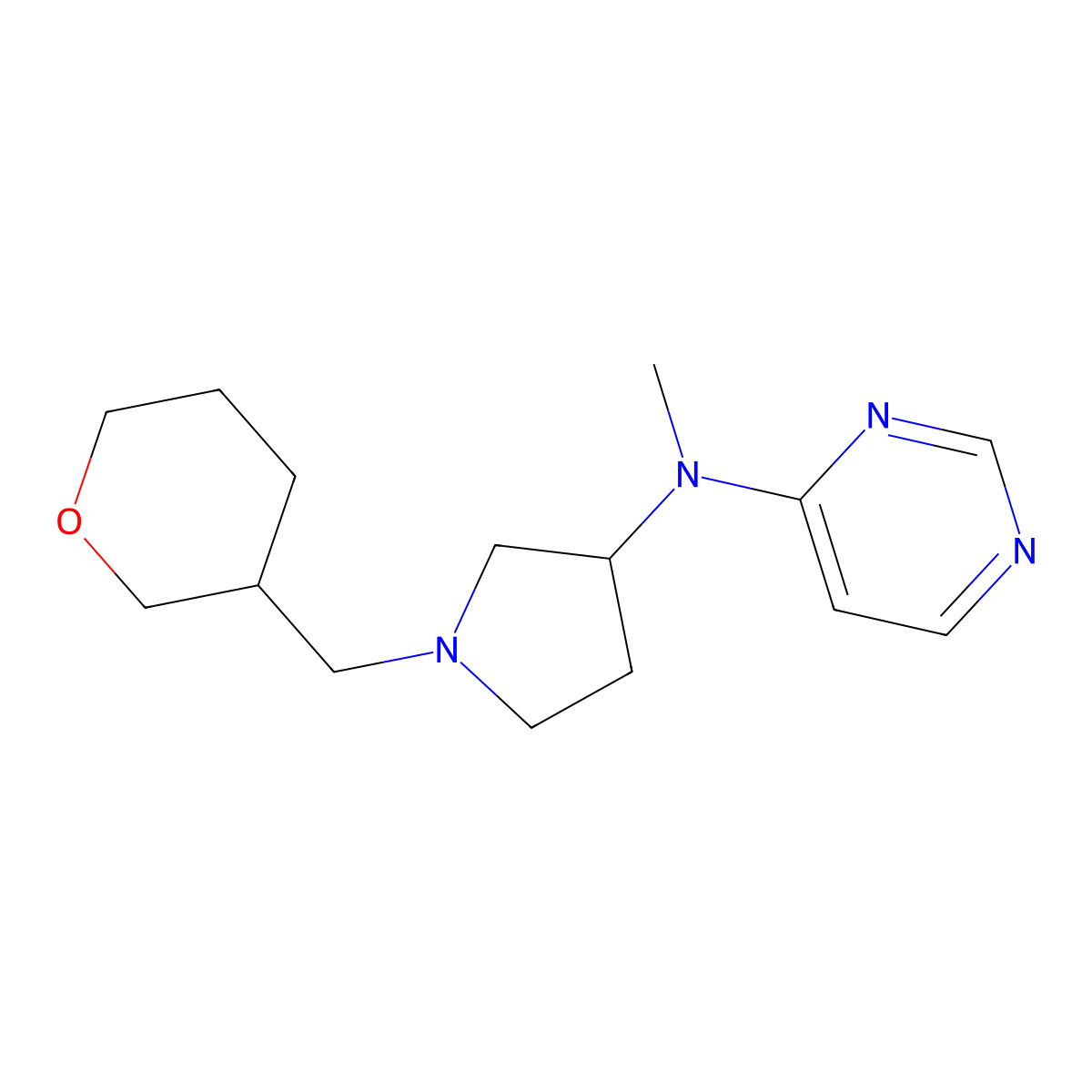 N-methyl-N-{1-[(oxan-3-yl)methyl]pyrrolidin-3-yl}pyrimidin-4-amine molecular structure, CAS 3030780-46-9