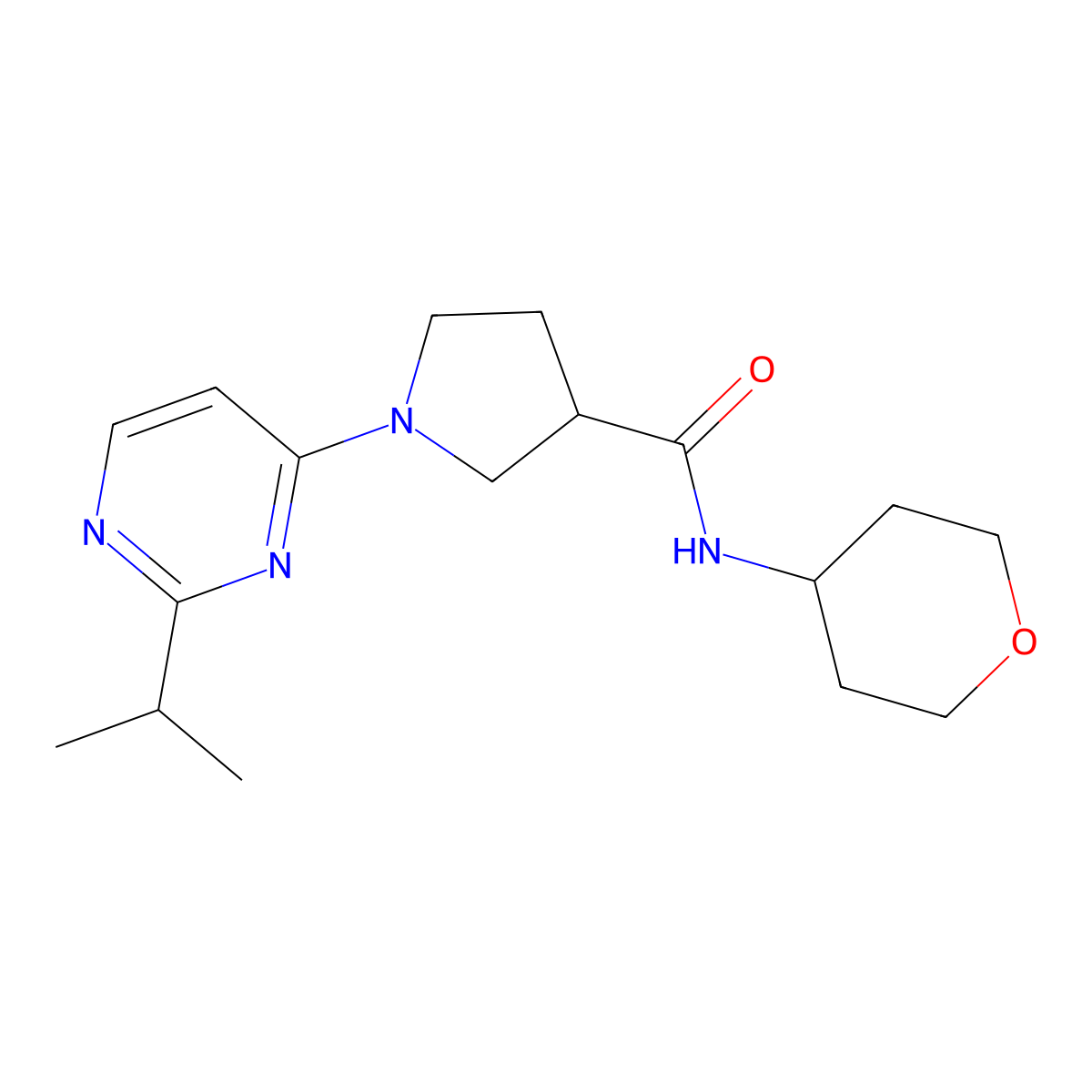 N-(oxan-4-yl)-1-[2-(propan-2-yl)pyrimidin-4-yl]pyrrolidine-3-carboxamide molecular structure, CAS 3030780-47-0