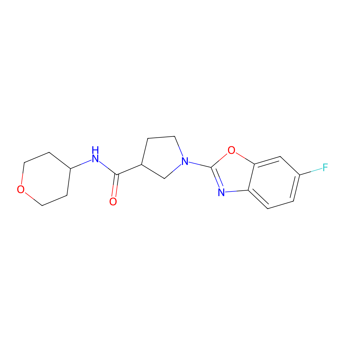 1-(6-fluoro-1,3-benzoxazol-2-yl)-N-(oxan-4-yl)pyrrolidine-3-carboxamide molecular structure, CAS 3030780-49-2