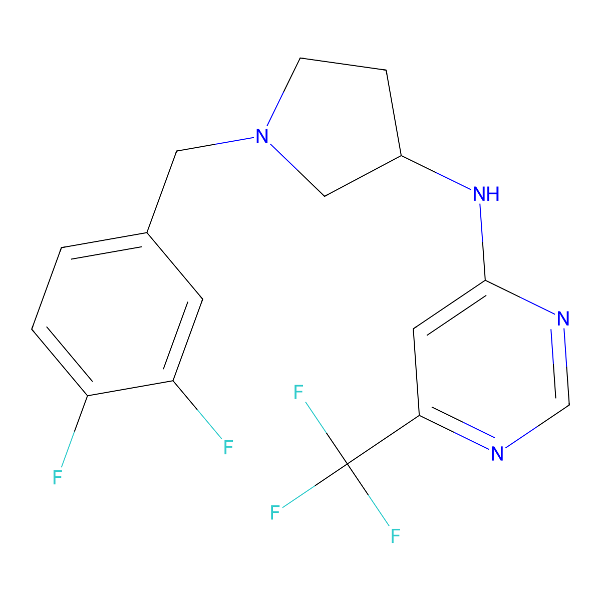 N-{1-[(3,4-difluorophenyl)methyl]pyrrolidin-3-yl}-6-(trifluoromethyl)pyrimidin-4-amine molecular structure, CAS 3030780-52-7