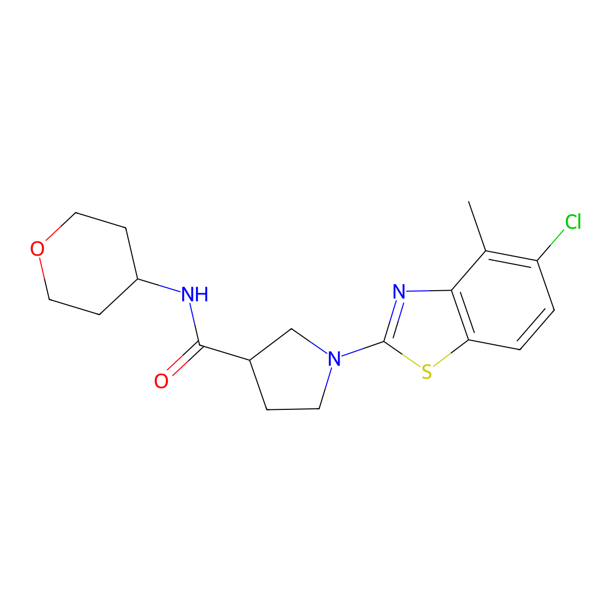 1-(5-chloro-4-methyl-1,3-benzothiazol-2-yl)-N-(oxan-4-yl)pyrrolidine-3-carboxamide molecular structure, CAS 3030780-55-0