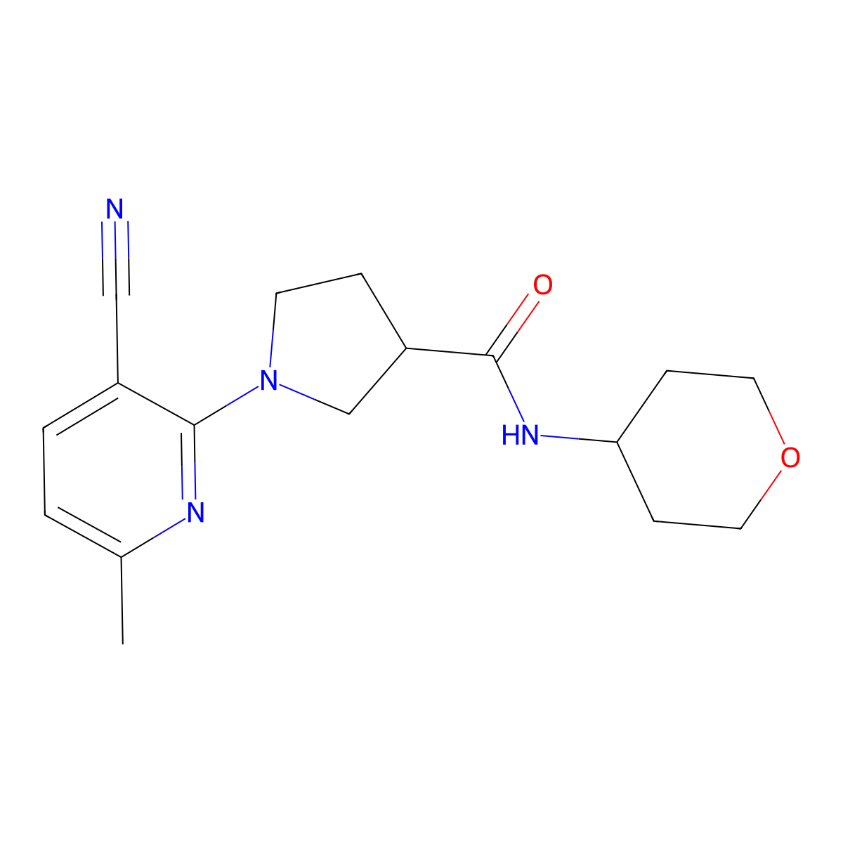 1-(3-cyano-6-methylpyridin-2-yl)-N-(oxan-4-yl)pyrrolidine-3-carboxamide molecular structure, CAS 3030780-62-9
