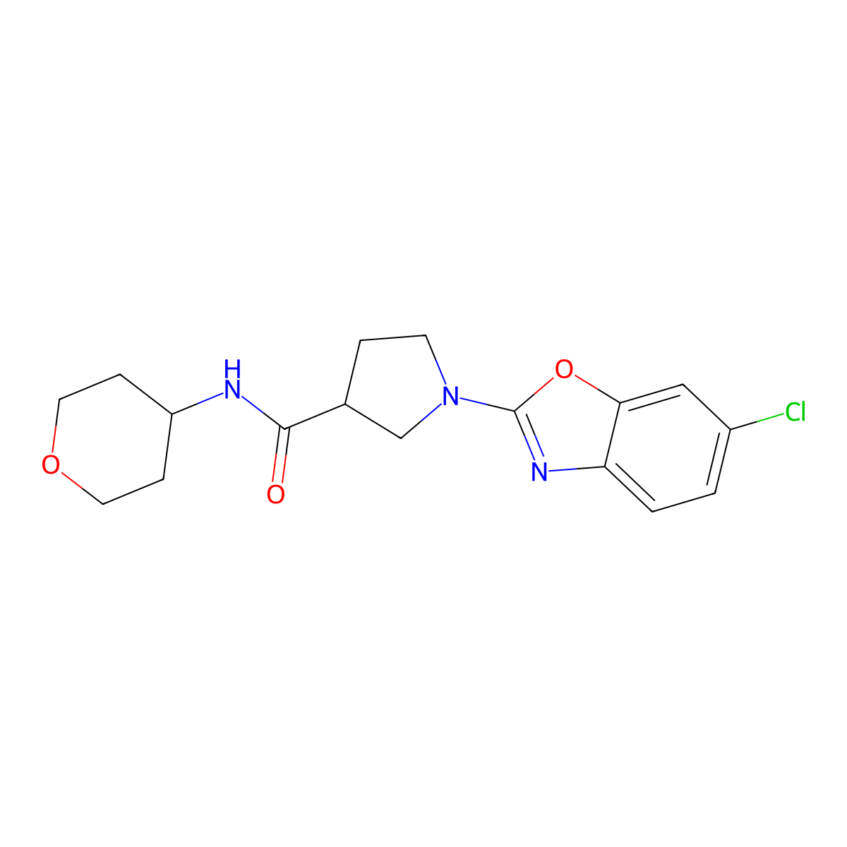 1-(6-chloro-1,3-benzoxazol-2-yl)-N-(oxan-4-yl)pyrrolidine-3-carboxamide molecular structure, CAS 3030780-65-2