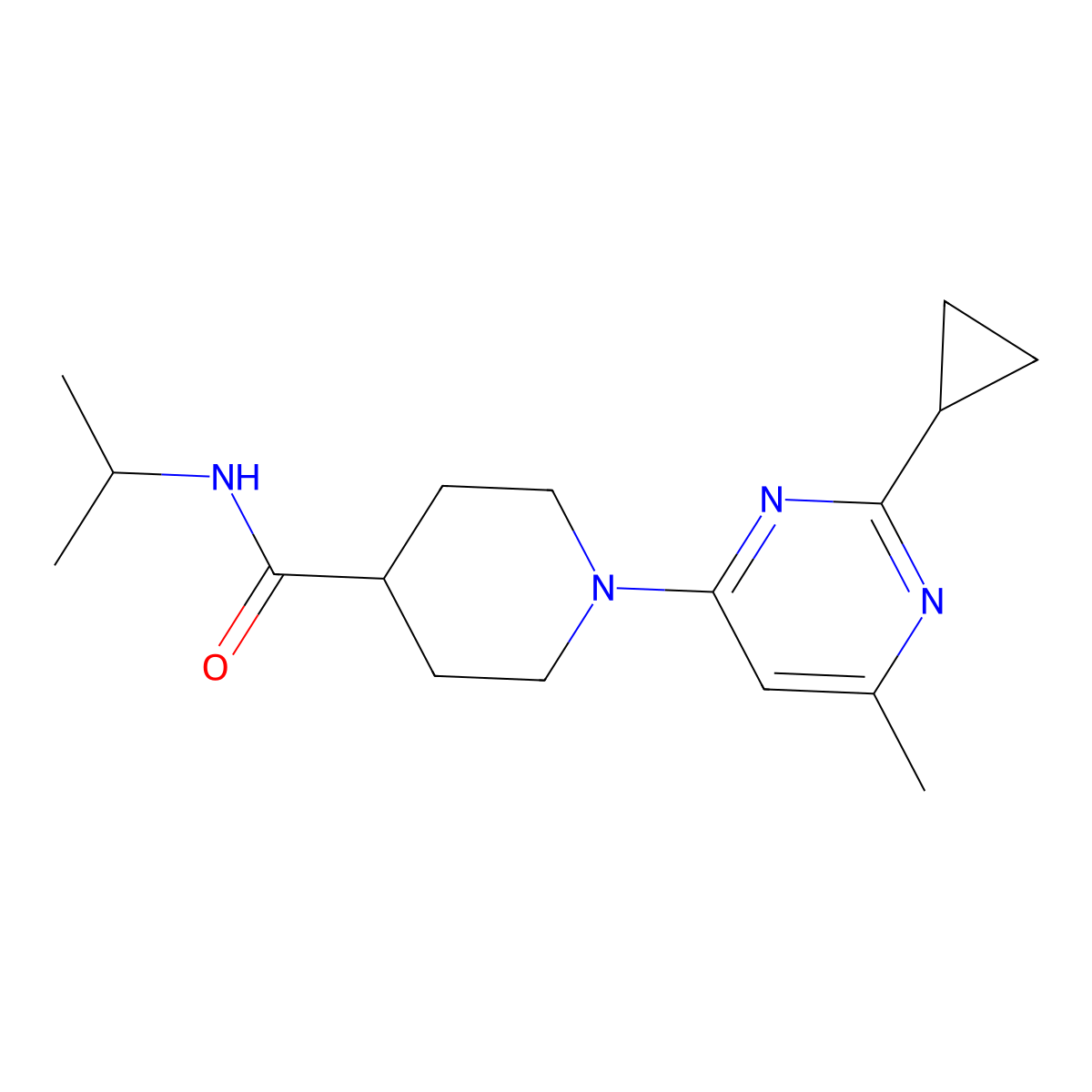 1-(2-cyclopropyl-6-methylpyrimidin-4-yl)-N-(propan-2-yl)piperidine-4-carboxamide molecular structure, CAS 3030780-75-4