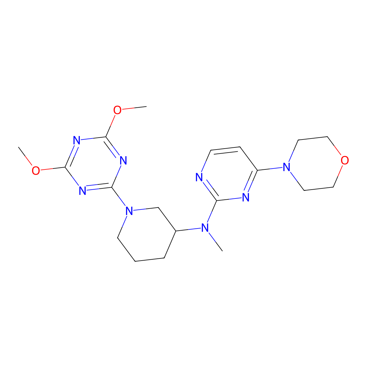 N-[1-(4,6-dimethoxy-1,3,5-triazin-2-yl)piperidin-3-yl]-N-methyl-4-(morpholin-4-yl)pyrimidin-2-amine molecular structure, CAS 3030780-82-3