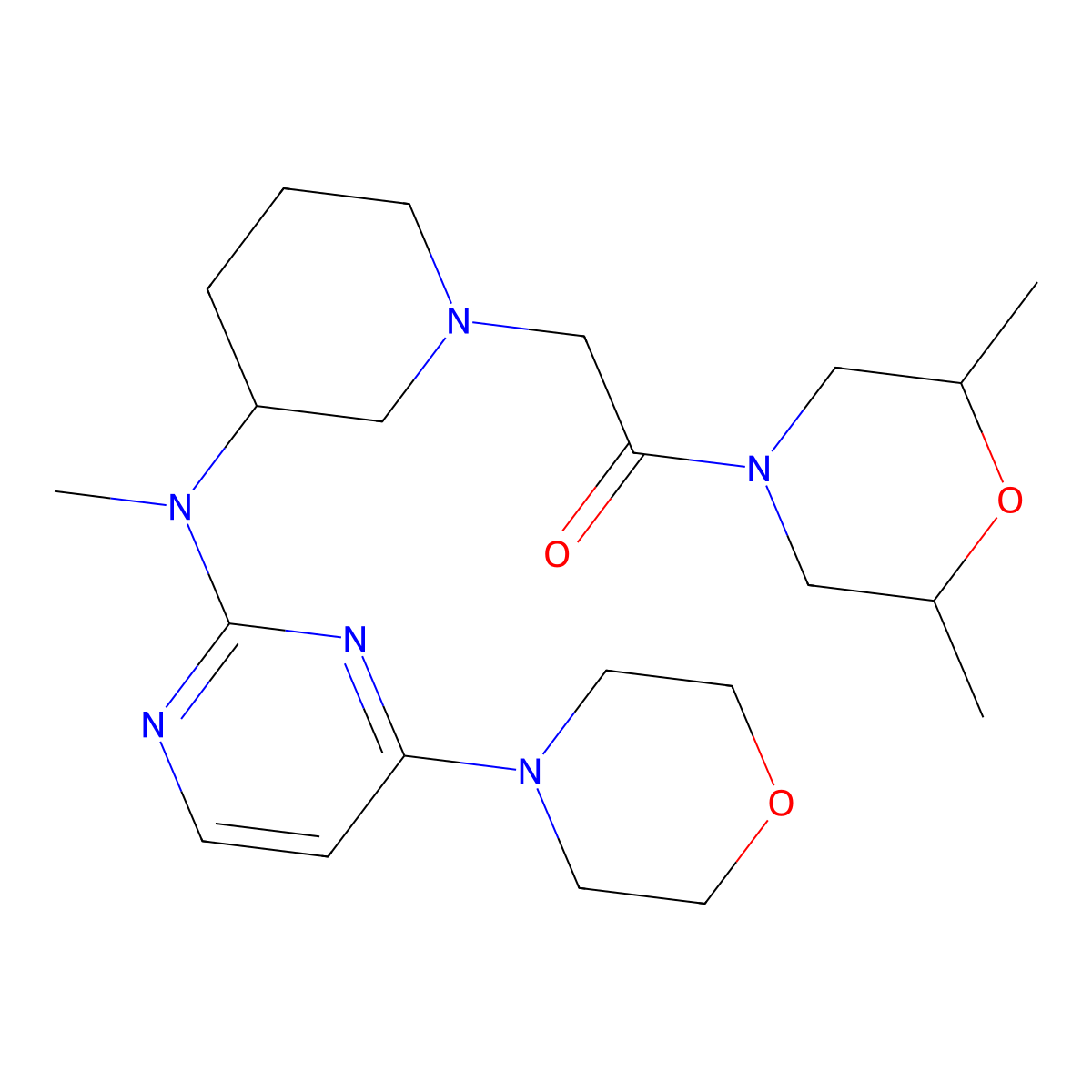 1-(2,6-Dimethylmorpholin-4-yl)-2-(3-{methyl[4-(morpholin-4-yl)pyrimidin-2-yl]amino}piperidin-1-yl)ethan-1-one molecular structure, CAS 3030780-85-6