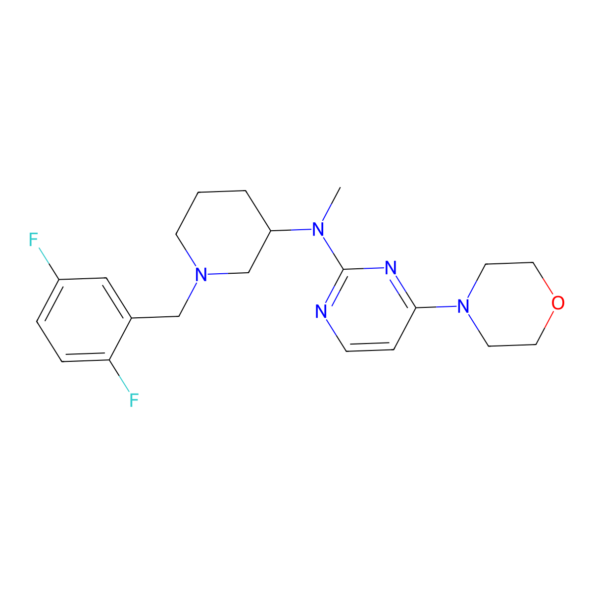 N-{1-[(2,5-difluorophenyl)methyl]piperidin-3-yl}-N-methyl-4-(morpholin-4-yl)pyrimidin-2-amine molecular structure, CAS 3030780-89-0