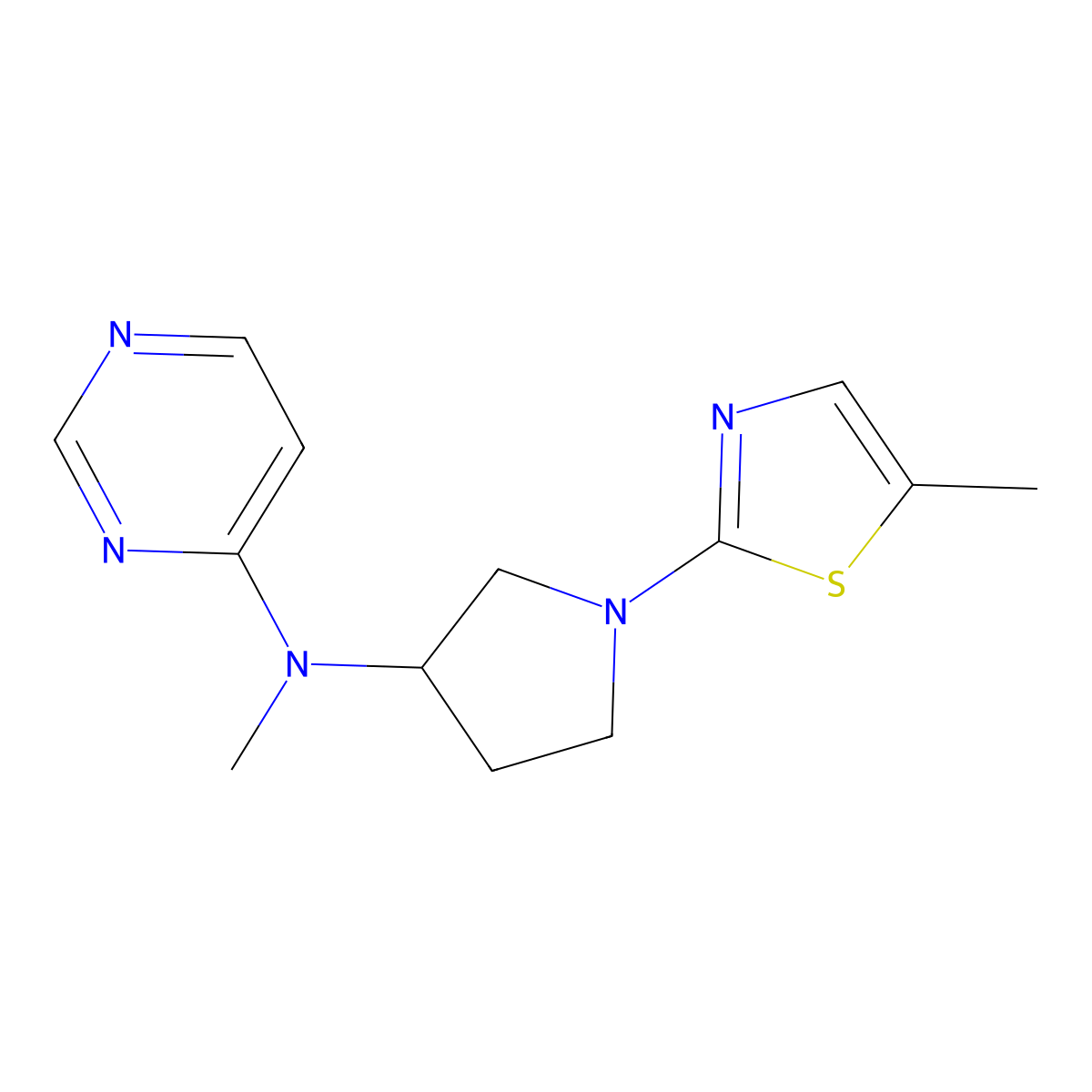 N-methyl-N-[1-(5-methyl-1,3-thiazol-2-yl)pyrrolidin-3-yl]pyrimidin-4-amine molecular structure, CAS 3030780-99-2