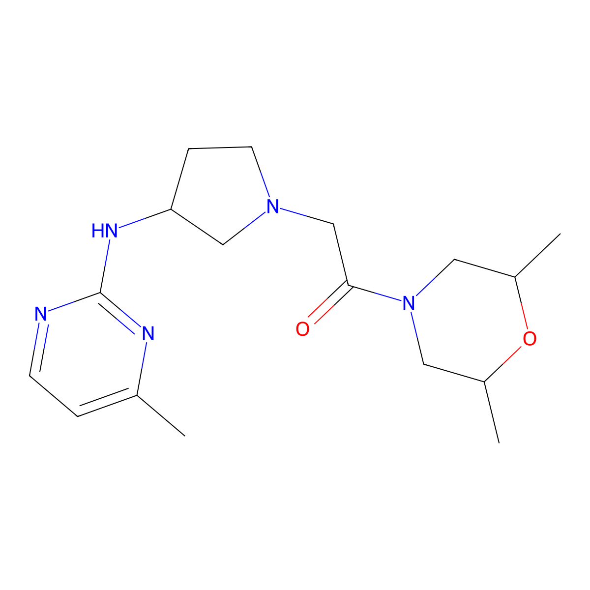 1-(2,6-Dimethylmorpholin-4-yl)-2-{3-[(4-methylpyrimidin-2-yl)amino]pyrrolidin-1-yl}ethan-1-one molecular structure, CAS 3030781-01-9