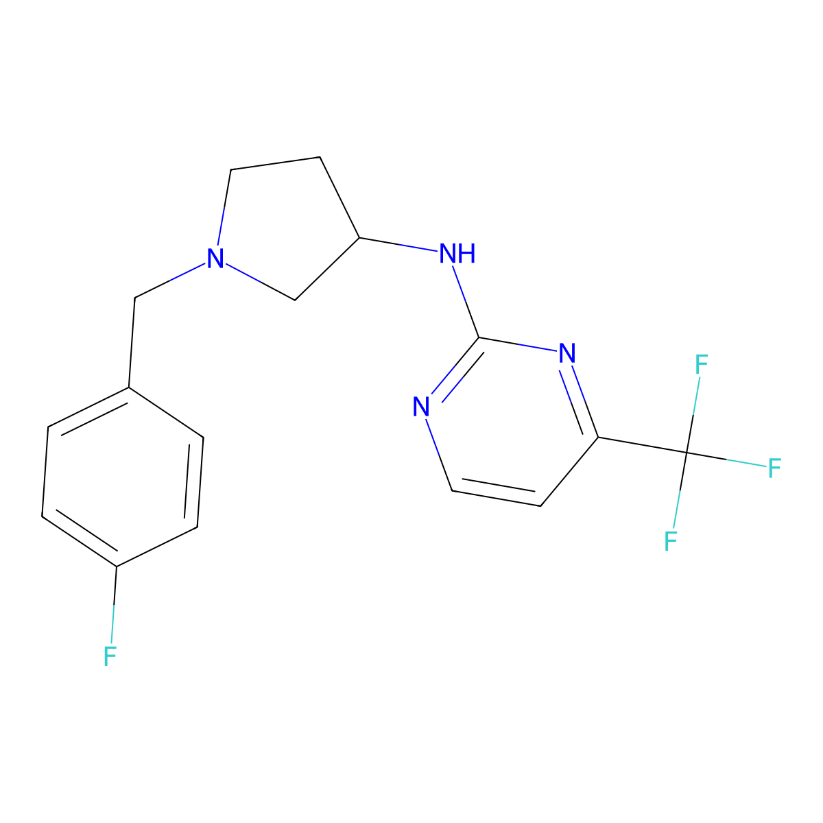 N-{1-[(4-fluorophenyl)methyl]pyrrolidin-3-yl}-4-(trifluoromethyl)pyrimidin-2-amine molecular structure, CAS 3030781-05-3