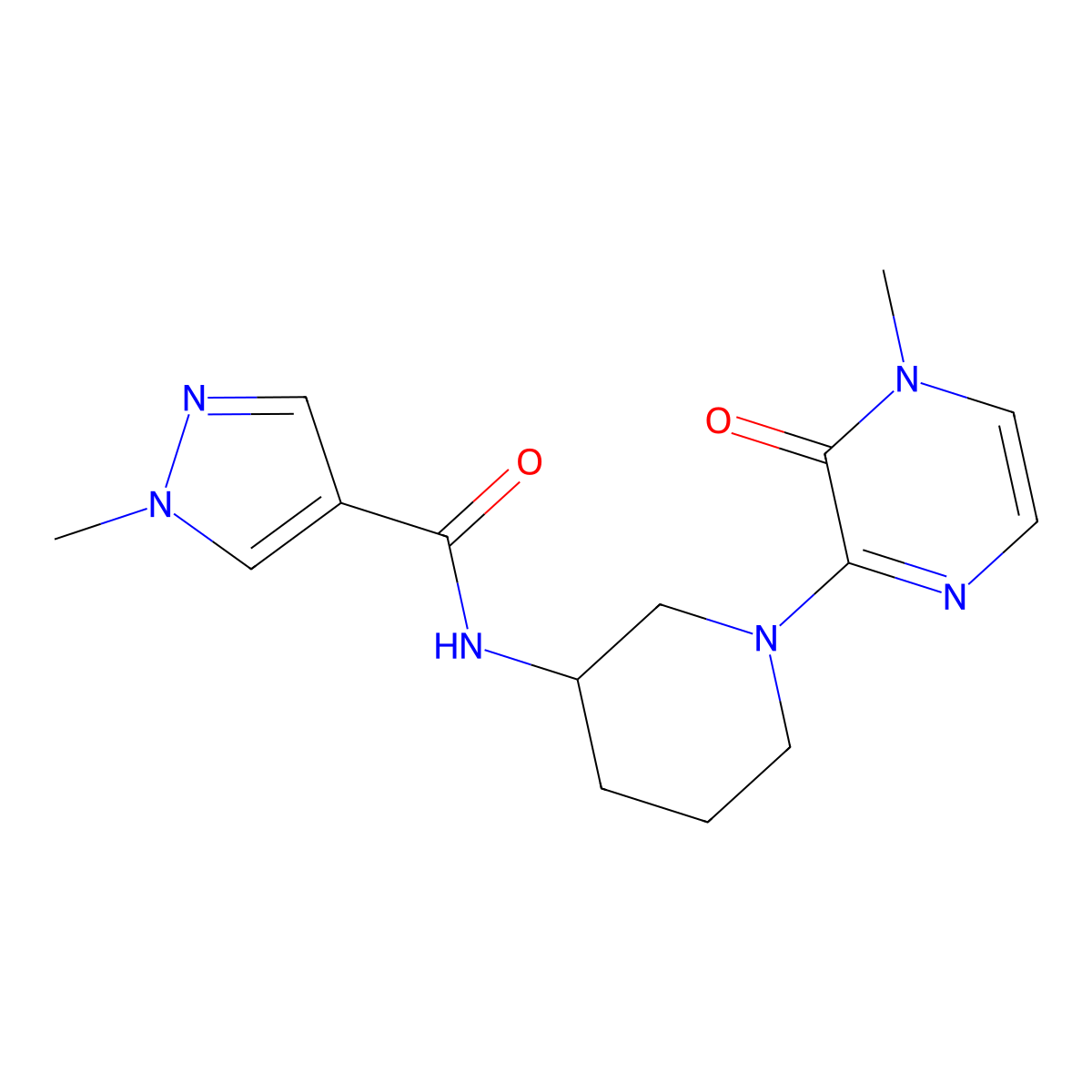 1-methyl-N-[1-(4-methyl-3-oxo-3,4-dihydropyrazin-2-yl)piperidin-3-yl]-1H-pyrazole-4-carboxamide molecular structure, CAS 3030781-08-6
