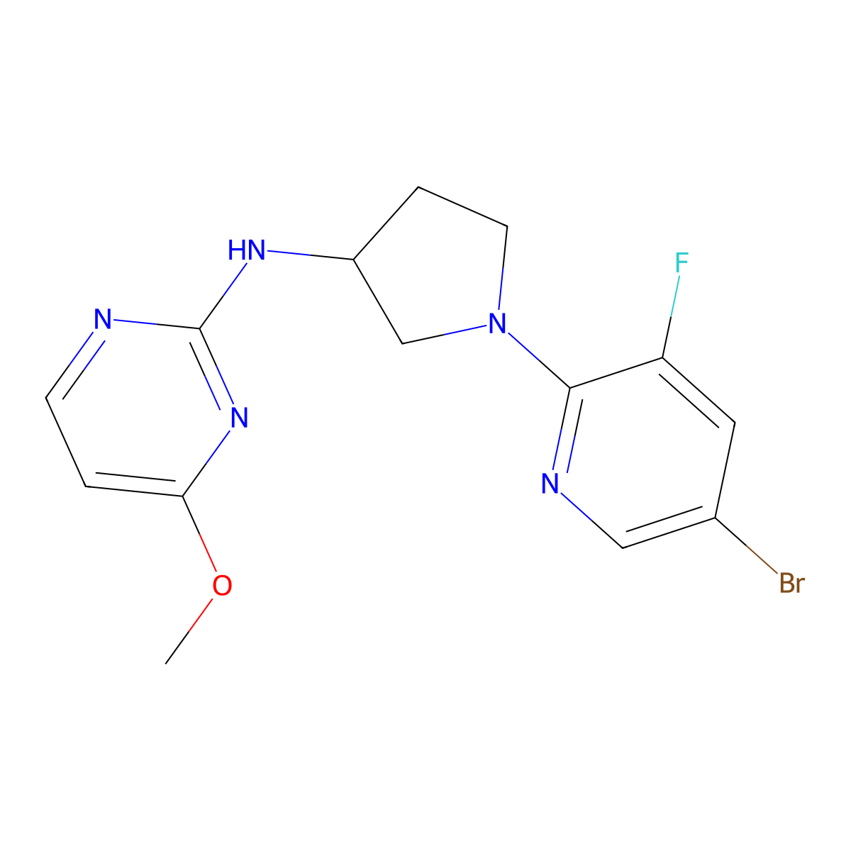 N-[1-(5-bromo-3-fluoropyridin-2-yl)pyrrolidin-3-yl]-4-methoxypyrimidin-2-amine molecular structure, CAS 3030781-11-1