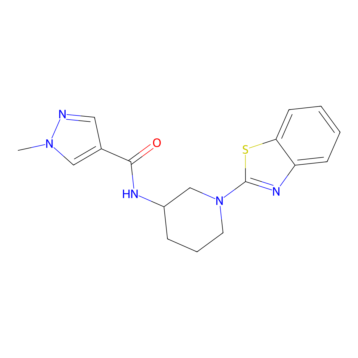 N-[1-(1,3-benzothiazol-2-yl)piperidin-3-yl]-1-methyl-1H-pyrazole-4-carboxamide molecular structure, CAS 3030781-12-2