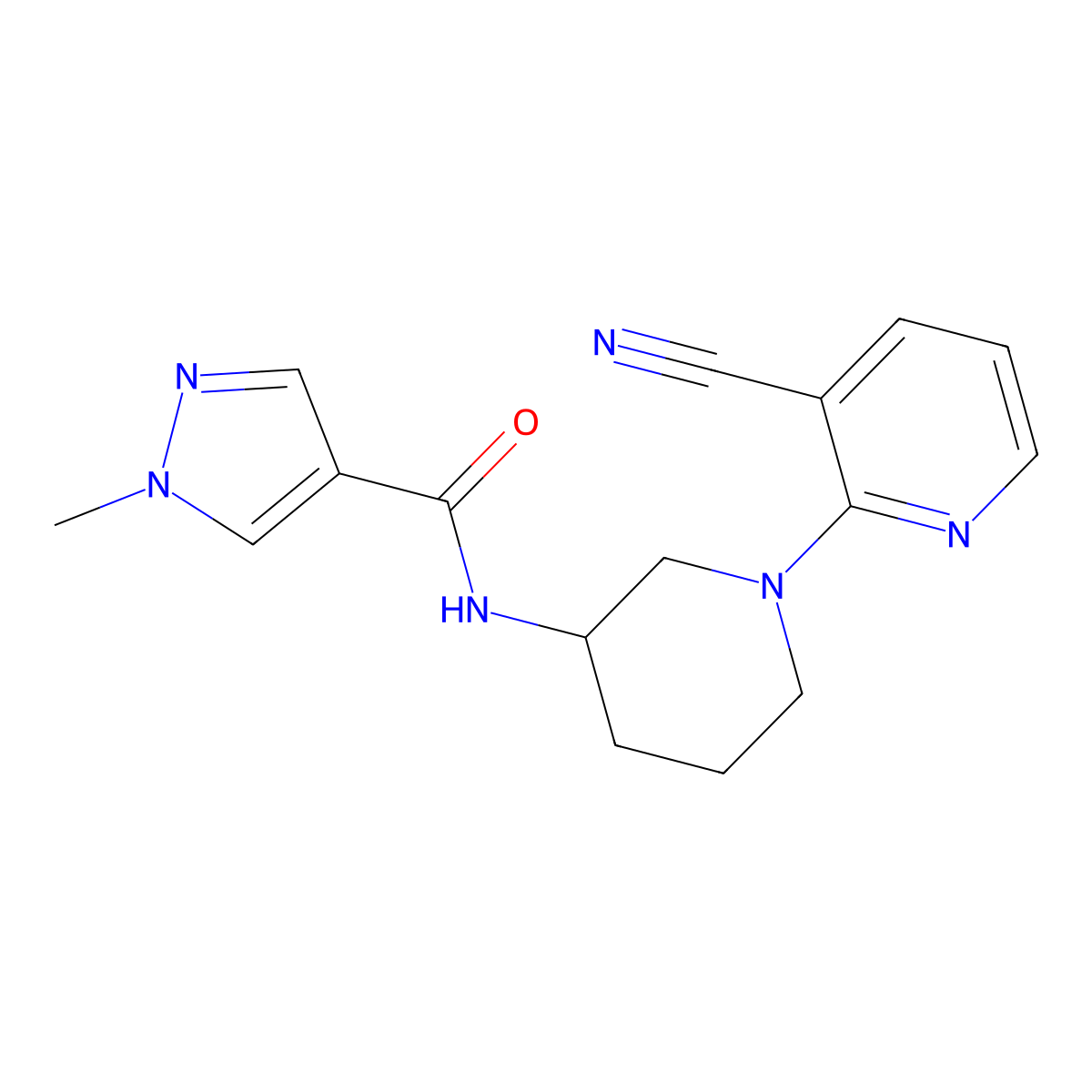 N-[1-(3-cyanopyridin-2-yl)piperidin-3-yl]-1-methyl-1H-pyrazole-4-carboxamide molecular structure, CAS 3030781-14-4