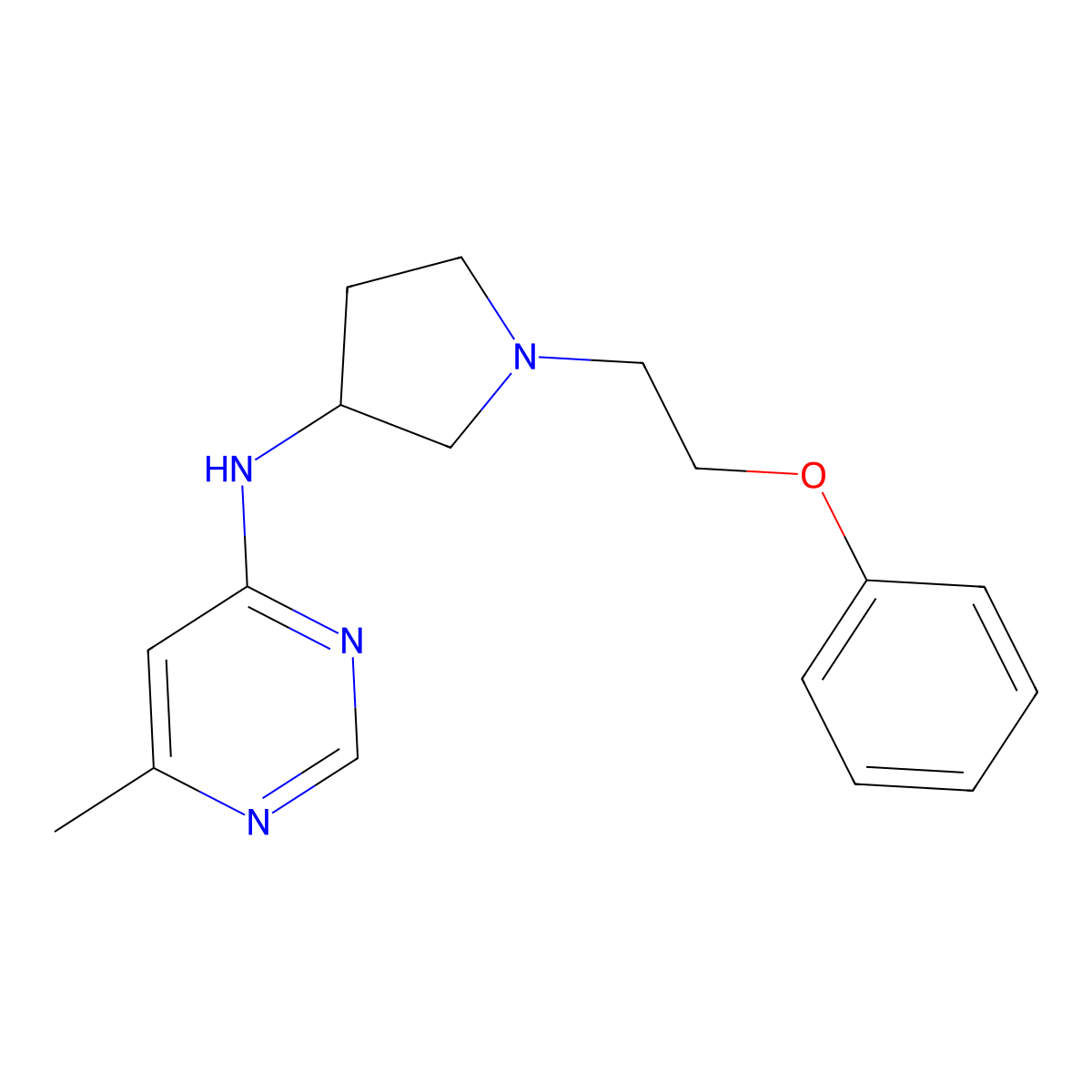 6-methyl-N-[1-(2-phenoxyethyl)pyrrolidin-3-yl]pyrimidin-4-amine molecular structure, CAS 3030781-19-9