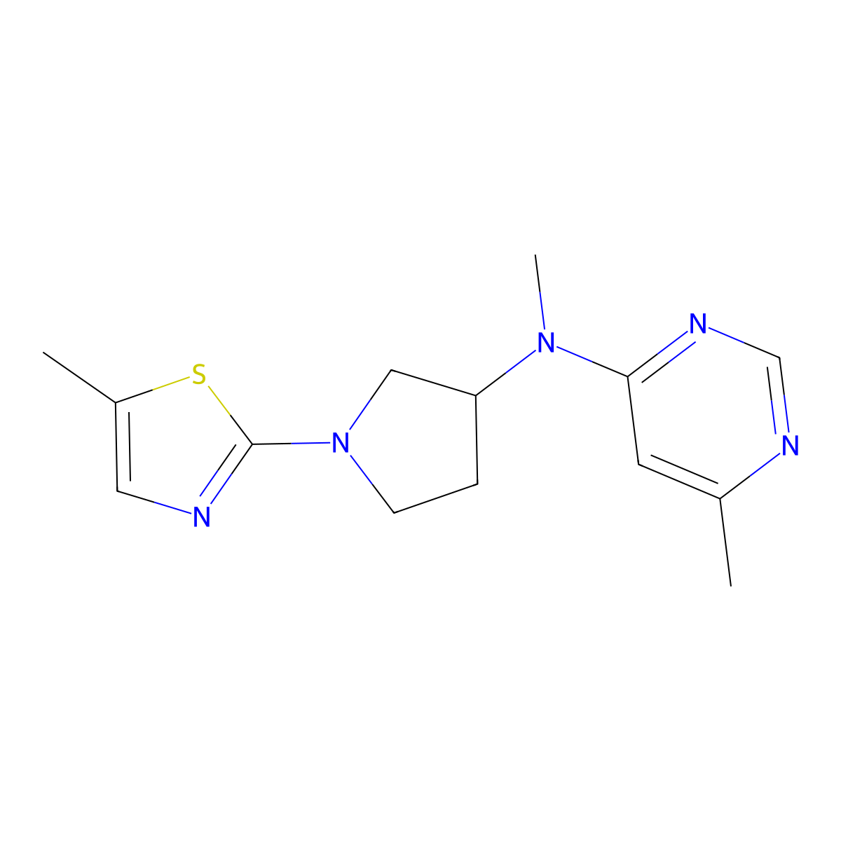 N,6-dimethyl-N-[1-(5-methyl-1,3-thiazol-2-yl)pyrrolidin-3-yl]pyrimidin-4-amine molecular structure, CAS 3030781-21-3