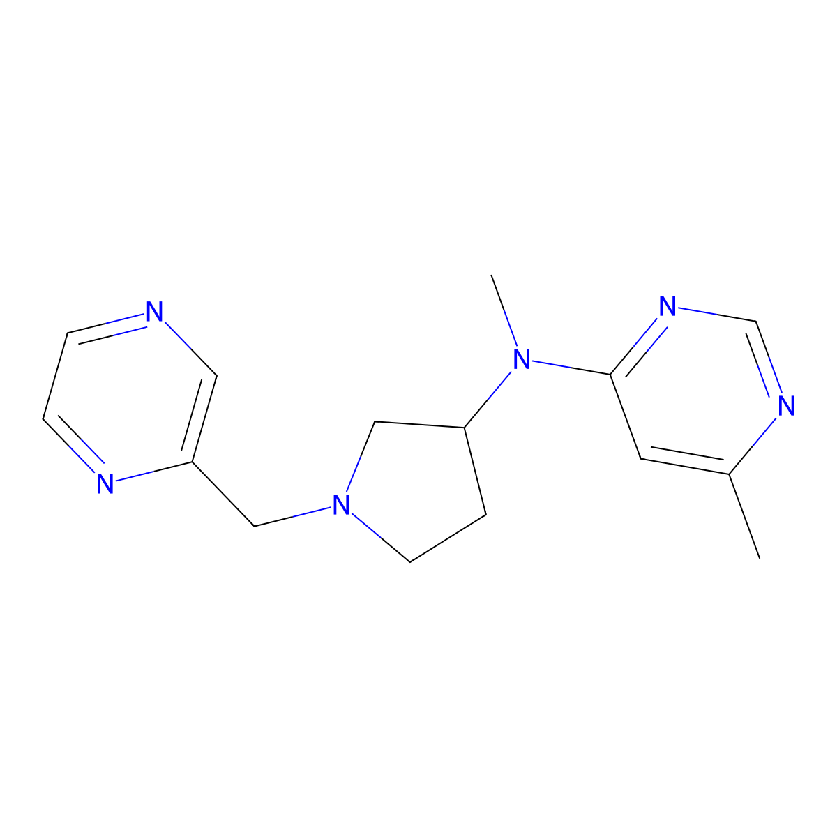 N,6-dimethyl-N-{1-[(pyrazin-2-yl)methyl]pyrrolidin-3-yl}pyrimidin-4-amine molecular structure, CAS 3030781-23-5