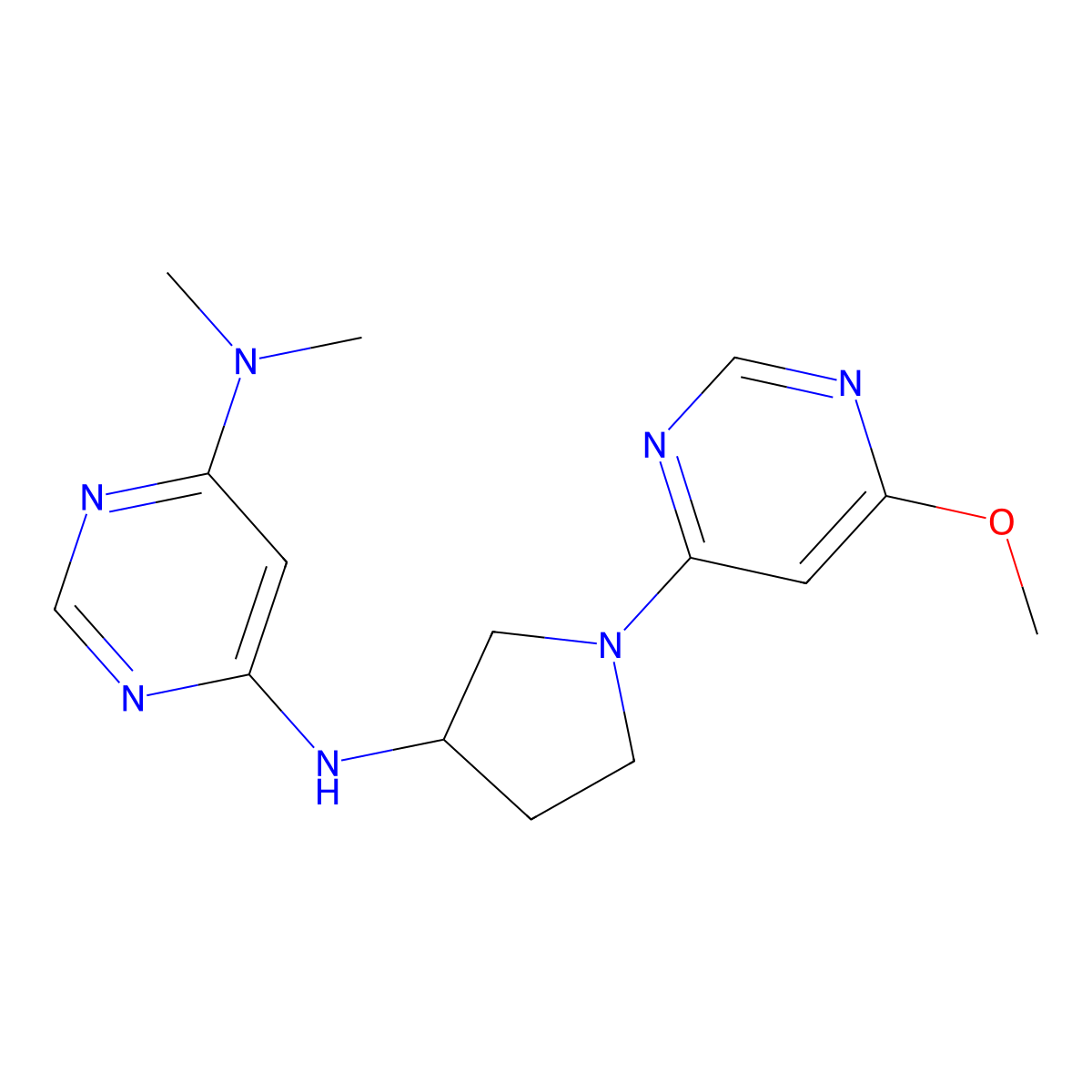 N6-[1-(6-methoxypyrimidin-4-yl)pyrrolidin-3-yl]-N4,N4-dimethylpyrimidine-4,6-diamine molecular structure, CAS 3030781-27-9
