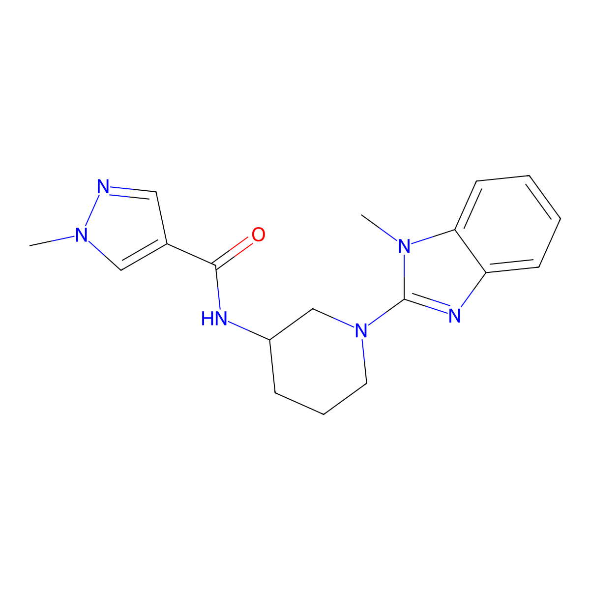 1-methyl-N-[1-(1-methyl-1H-1,3-benzodiazol-2-yl)piperidin-3-yl]-1H-pyrazole-4-carboxamide molecular structure, CAS 3030781-28-0