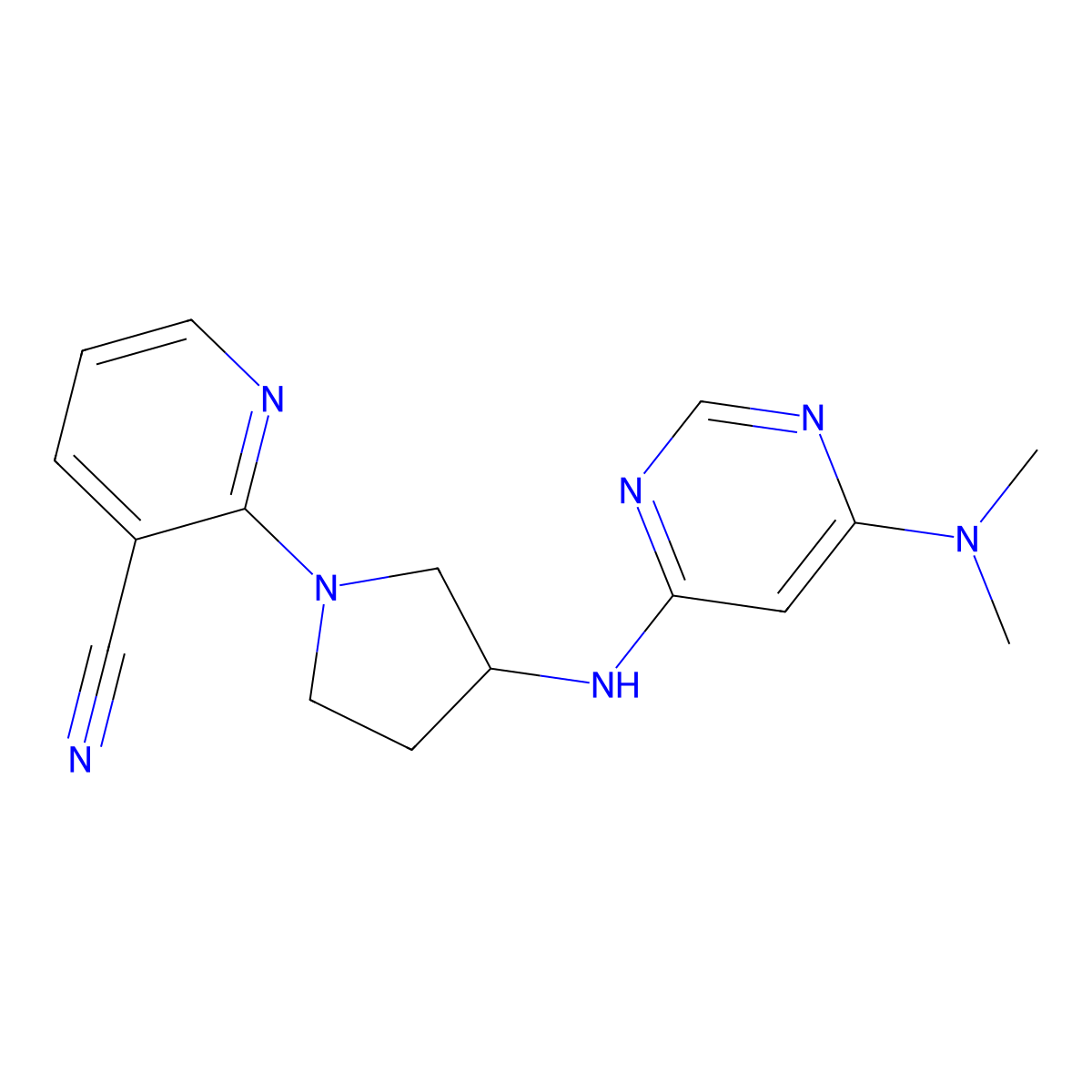 2-(3-{[6-(Dimethylamino)pyrimidin-4-yl]amino}pyrrolidin-1-yl)pyridine-3-carbonitrile molecular structure, CAS 3030781-29-1