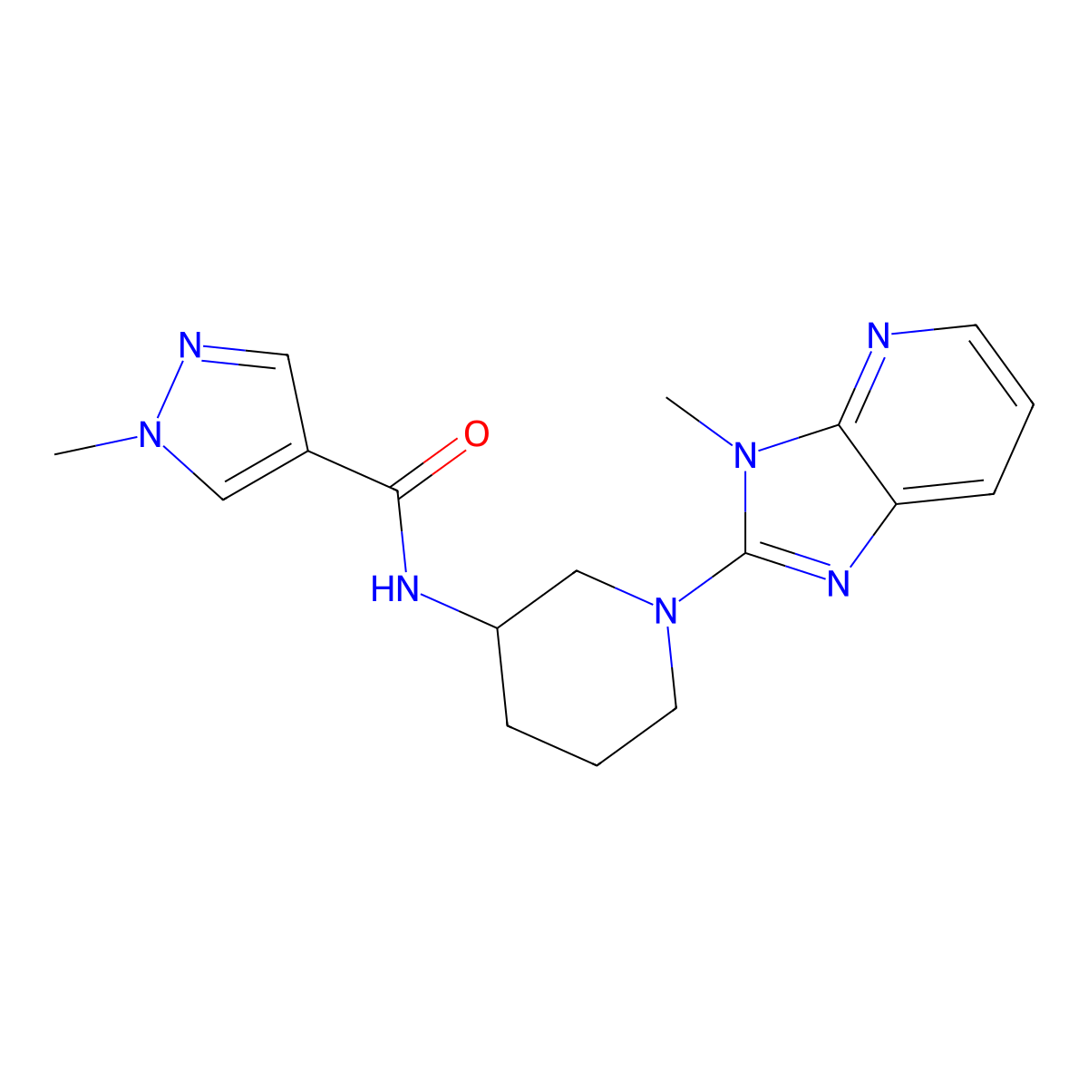 1-methyl-N-(1-{3-methyl-3H-imidazo[4,5-b]pyridin-2-yl}piperidin-3-yl)-1H-pyrazole-4-carboxamide molecular structure, CAS 3030781-30-4