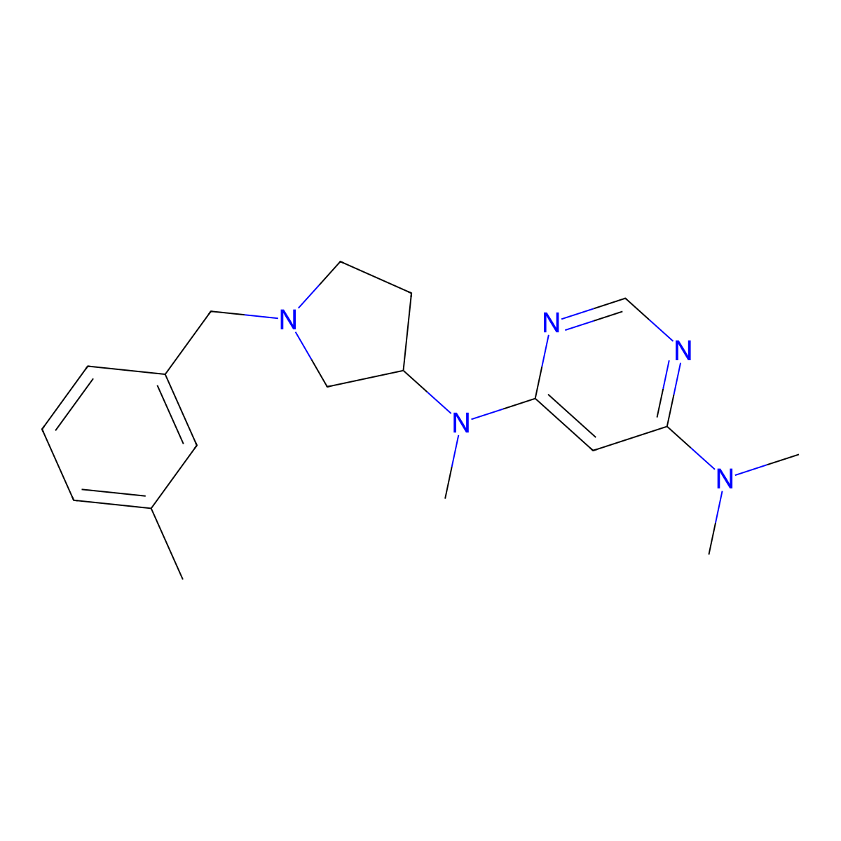 N4,N4,N6-trimethyl-N6-{1-[(3-methylphenyl)methyl]pyrrolidin-3-yl}pyrimidine-4,6-diamine molecular structure, CAS 3030781-31-5