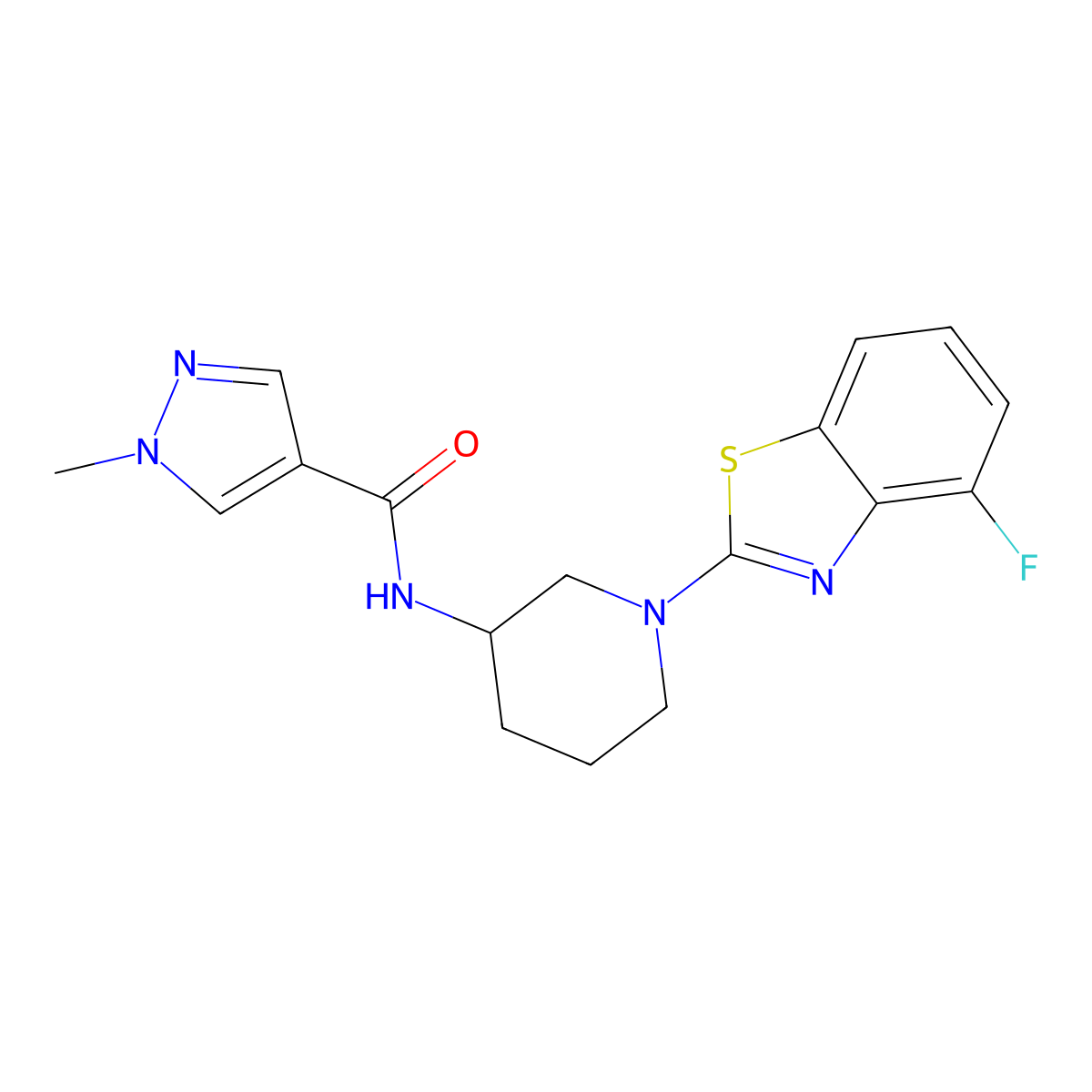 N-[1-(4-fluoro-1,3-benzothiazol-2-yl)piperidin-3-yl]-1-methyl-1H-pyrazole-4-carboxamide molecular structure, CAS 3030781-34-8