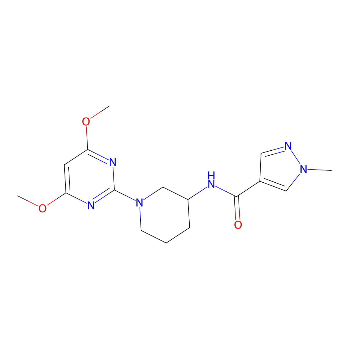 N-[1-(4,6-dimethoxypyrimidin-2-yl)piperidin-3-yl]-1-methyl-1H-pyrazole-4-carboxamide molecular structure, CAS 3030781-36-0