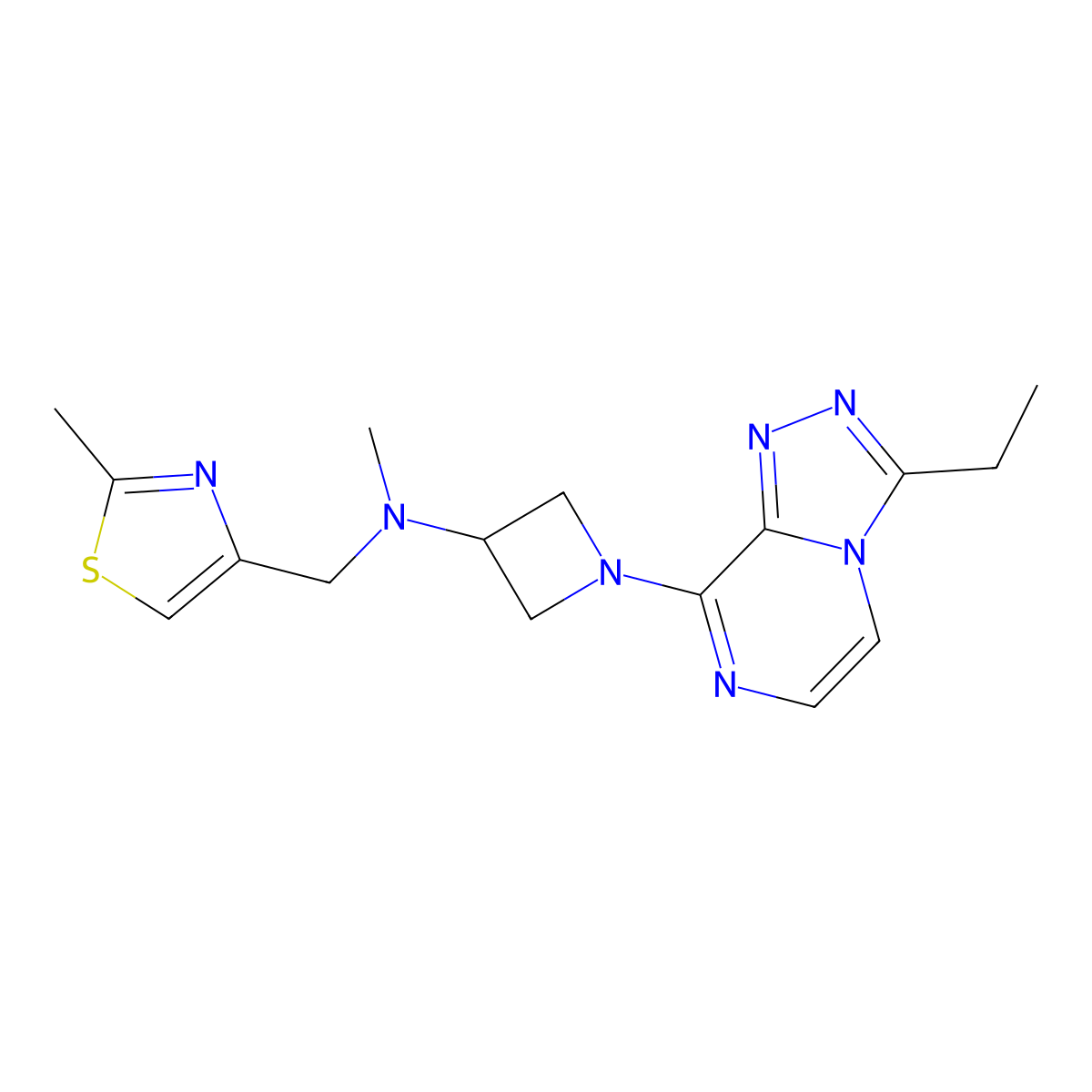 1-{3-ethyl-[1,2,4]triazolo[4,3-a]pyrazin-8-yl}-N-methyl-N-[(2-methyl-1,3-thiazol-4-yl)methyl]azetidin-3-amine molecular structure, CAS 3030781-38-2