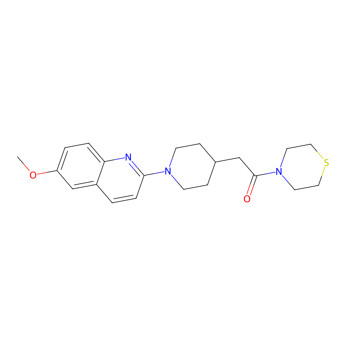 2-[1-(6-Methoxyquinolin-2-yl)piperidin-4-yl]-1-(thiomorpholin-4-yl)ethan-1-one molecular structure, CAS 3030781-39-3