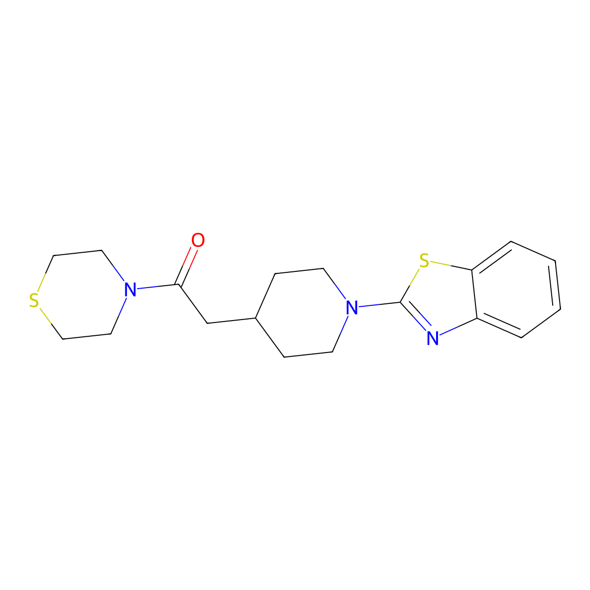 2-[1-(1,3-Benzothiazol-2-yl)piperidin-4-yl]-1-(thiomorpholin-4-yl)ethan-1-one molecular structure, CAS 3030781-44-0
