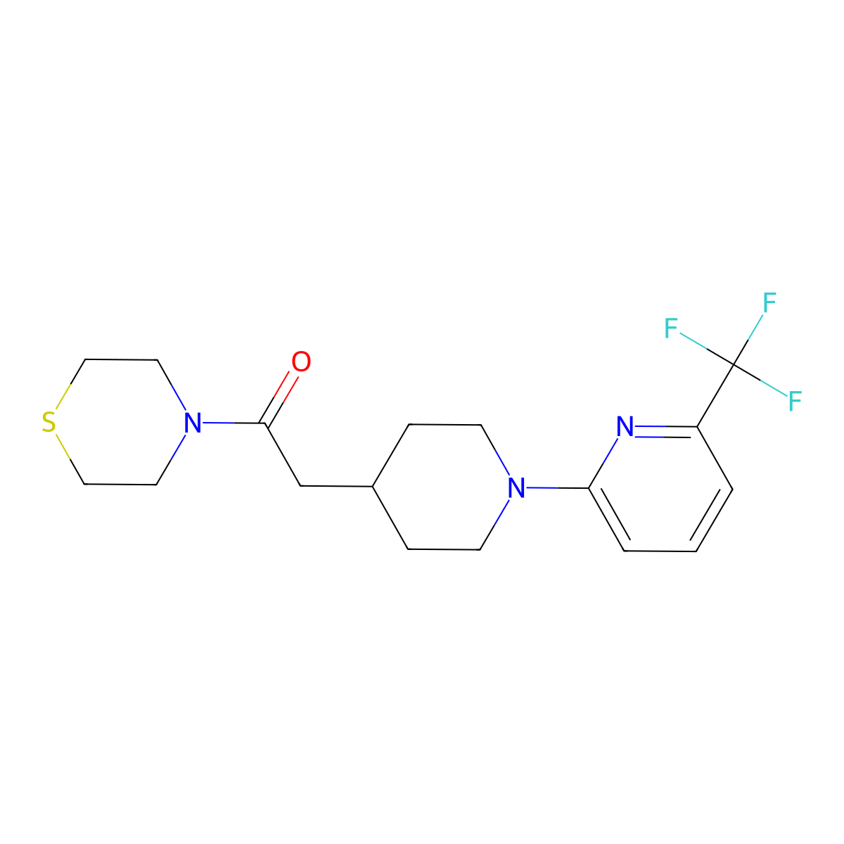 1-(Thiomorpholin-4-yl)-2-{1-[6-(trifluoromethyl)pyridin-2-yl]piperidin-4-yl}ethan-1-one molecular structure, CAS 3030781-45-1