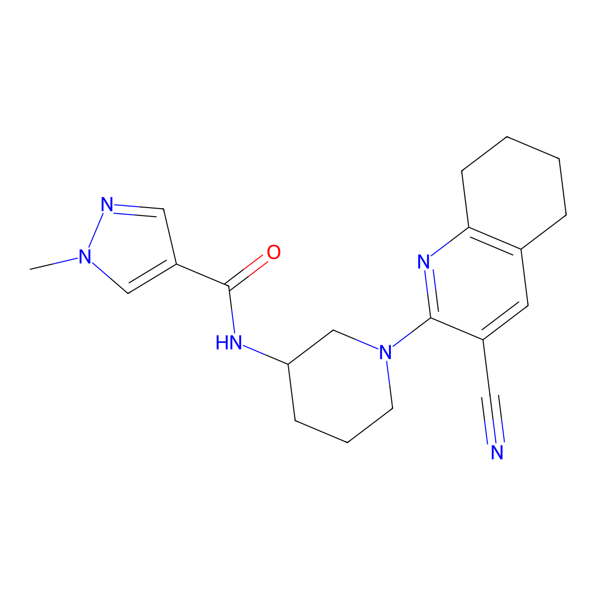 N-[1-(3-cyano-5,6,7,8-tetrahydroquinolin-2-yl)piperidin-3-yl]-1-methyl-1H-pyrazole-4-carboxamide molecular structure, CAS 3030781-46-2