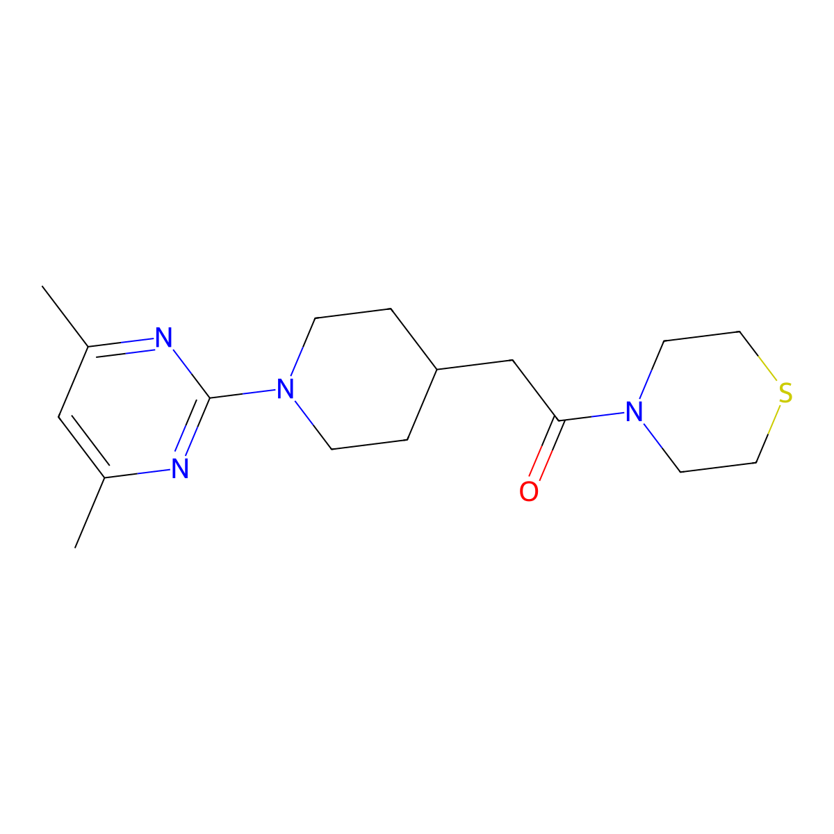 2-[1-(4,6-Dimethylpyrimidin-2-yl)piperidin-4-yl]-1-(thiomorpholin-4-yl)ethan-1-one molecular structure, CAS 3030781-47-3