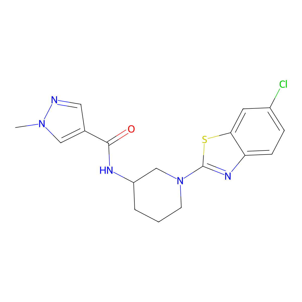 N-[1-(6-chloro-1,3-benzothiazol-2-yl)piperidin-3-yl]-1-methyl-1H-pyrazole-4-carboxamide molecular structure, CAS 3030781-56-4