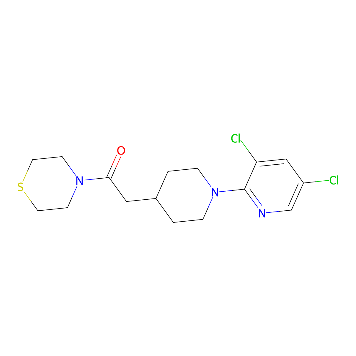 2-[1-(3,5-Dichloropyridin-2-yl)piperidin-4-yl]-1-(thiomorpholin-4-yl)ethan-1-one molecular structure, CAS 3030781-57-5
