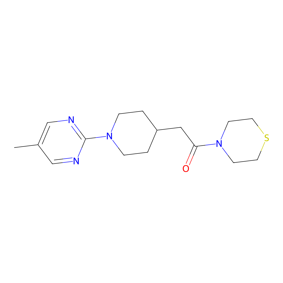1-(Thiomorpholin-4-yl)-2-{1-[7-(trifluoromethyl)quinolin-4-yl]piperidin-4-yl}ethan-1-one molecular structure, CAS 3030781-58-6