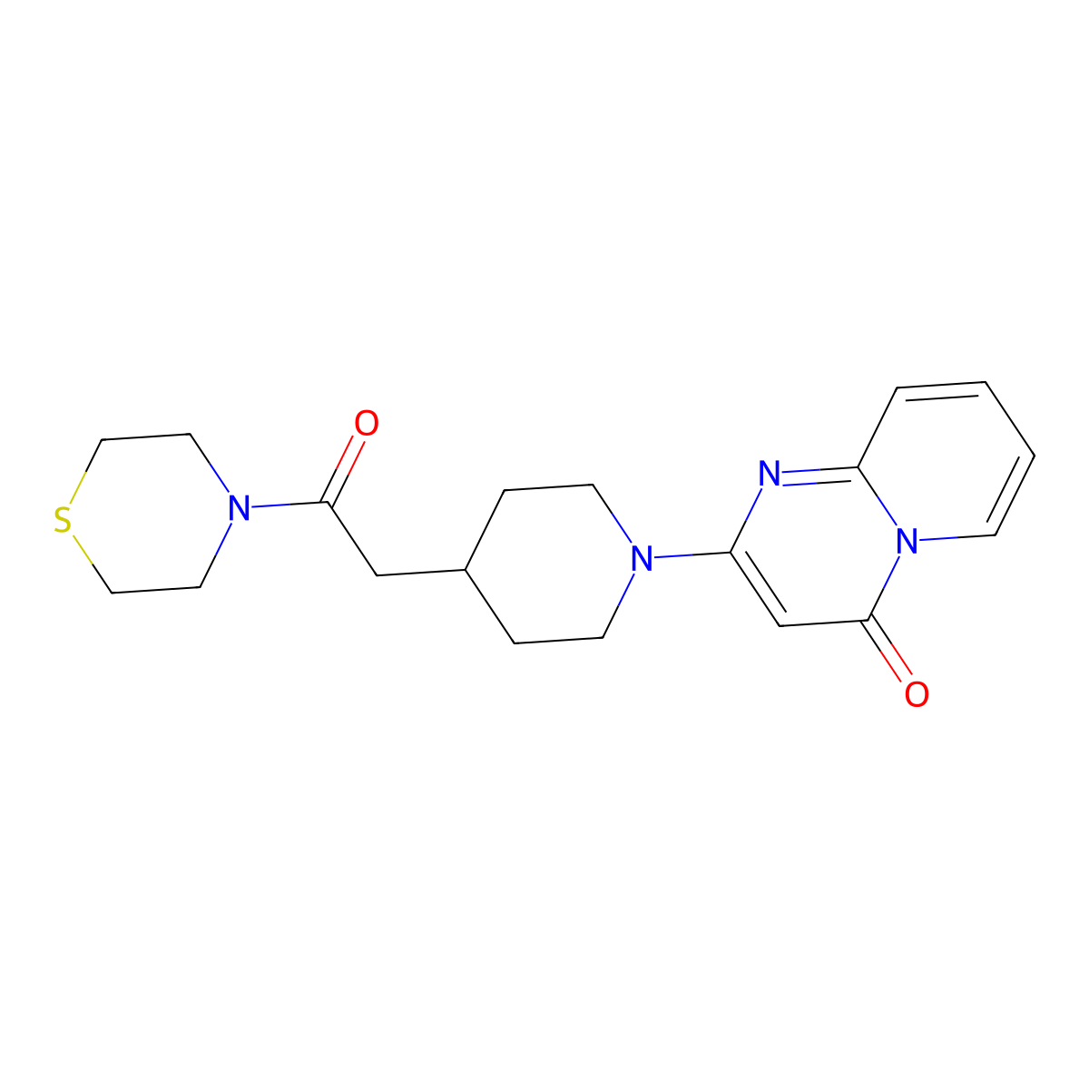 2-{4-[2-oxo-2-(thiomorpholin-4-yl)ethyl]piperidin-1-yl}-4H-pyrido[1,2-a]pyrimidin-4-one molecular structure, CAS 3030781-59-7