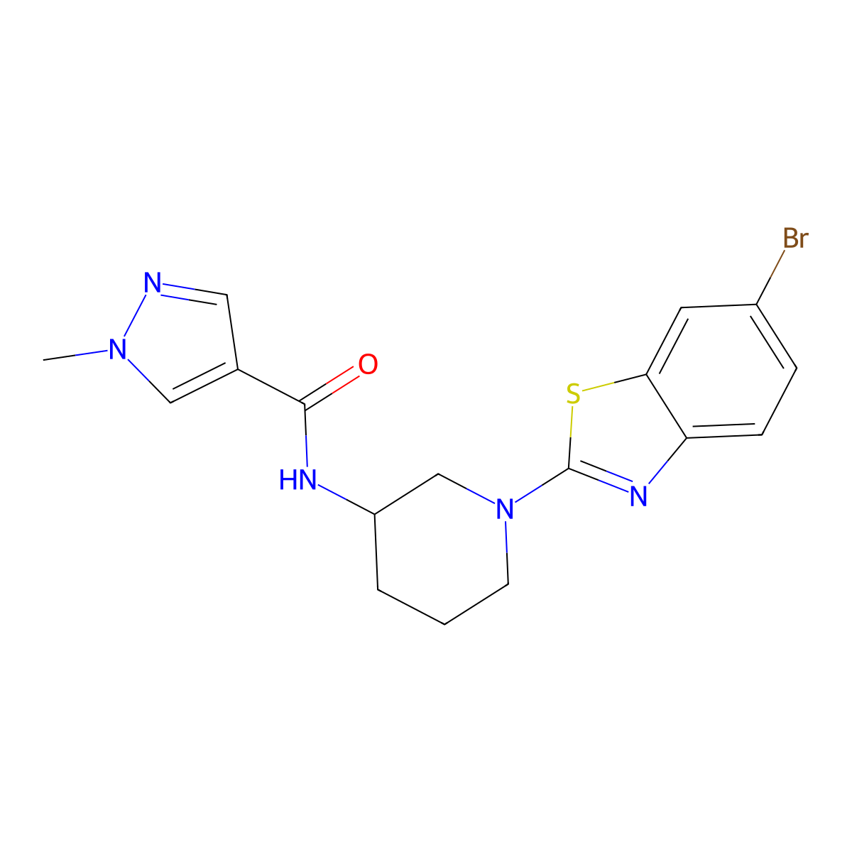 N-[1-(6-bromo-1,3-benzothiazol-2-yl)piperidin-3-yl]-1-methyl-1H-pyrazole-4-carboxamide molecular structure, CAS 3030781-60-0