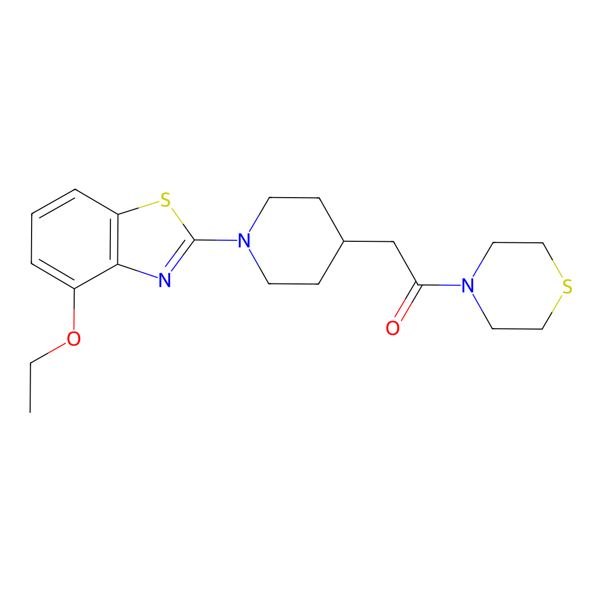 2-[1-(4-Ethoxy-1,3-benzothiazol-2-yl)piperidin-4-yl]-1-(thiomorpholin-4-yl)ethan-1-one molecular structure, CAS 3030781-61-1