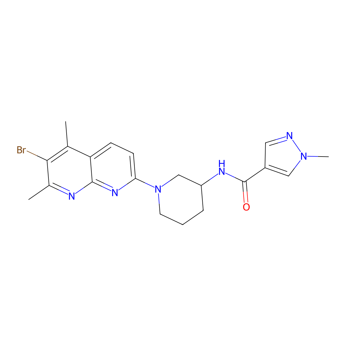 N-[1-(6-bromo-5,7-dimethyl-1,8-naphthyridin-2-yl)piperidin-3-yl]-1-methyl-1H-pyrazole-4-carboxamide molecular structure, CAS 3030781-62-2