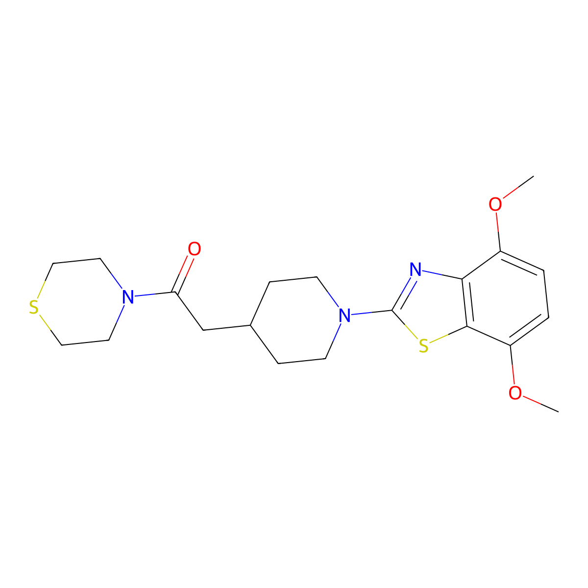 2-[1-(4,7-Dimethoxy-1,3-benzothiazol-2-yl)piperidin-4-yl]-1-(thiomorpholin-4-yl)ethan-1-one molecular structure, CAS 3030781-63-3