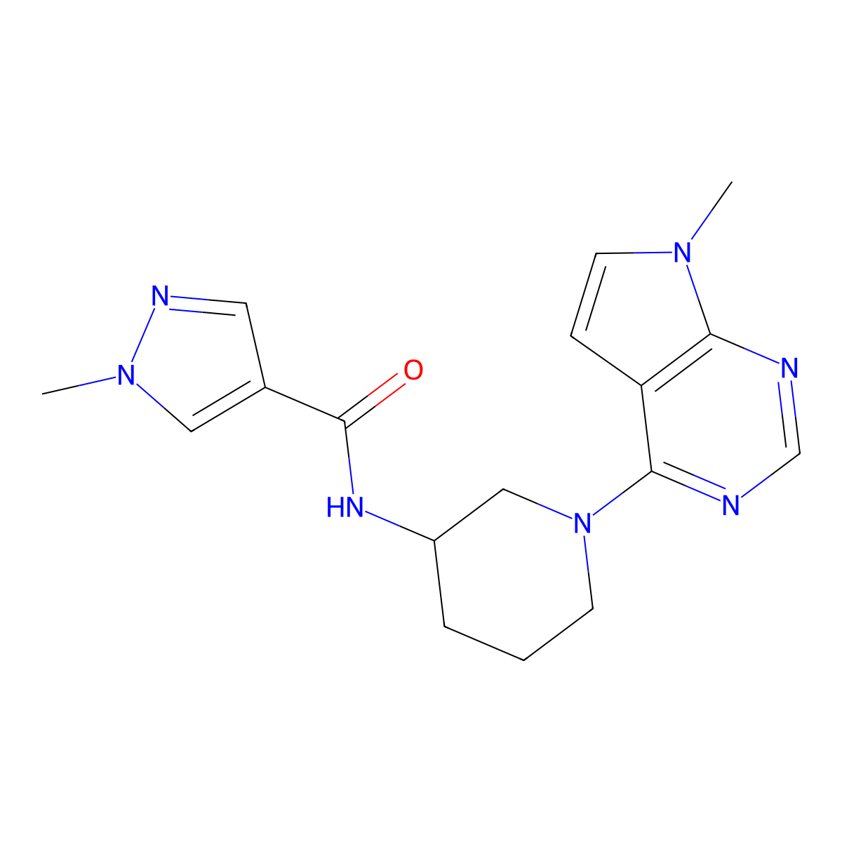 1-methyl-N-(1-{7-methyl-7H-pyrrolo[2,3-d]pyrimidin-4-yl}piperidin-3-yl)-1H-pyrazole-4-carboxamide molecular structure, CAS 3030781-66-6
