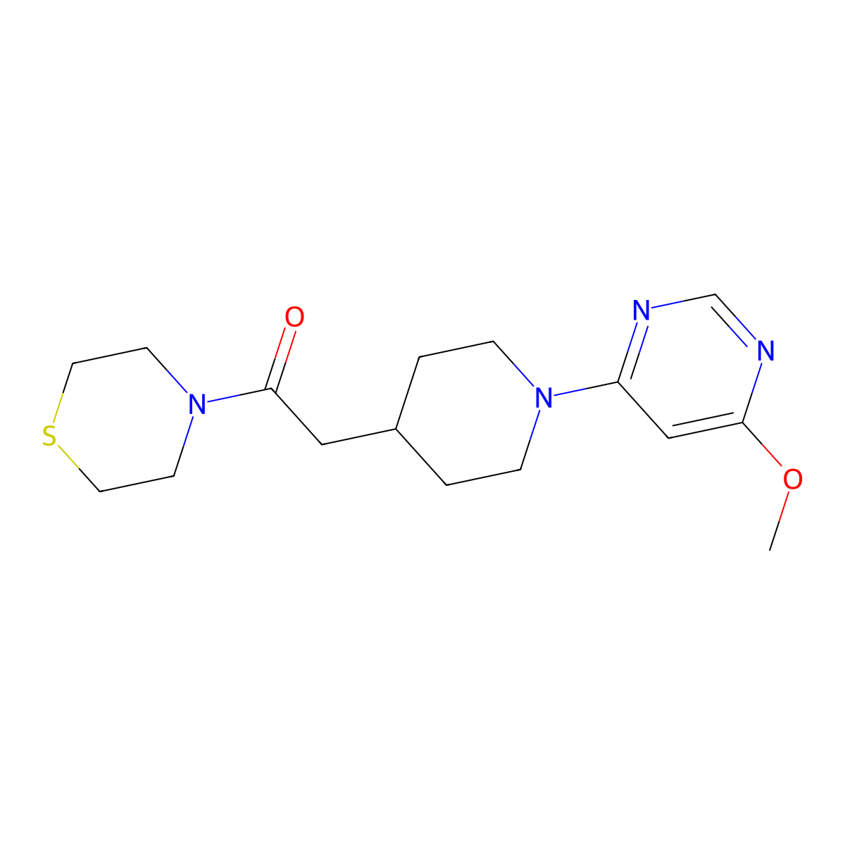 2-[1-(6-Methoxypyrimidin-4-yl)piperidin-4-yl]-1-(thiomorpholin-4-yl)ethan-1-one molecular structure, CAS 3030781-67-7
