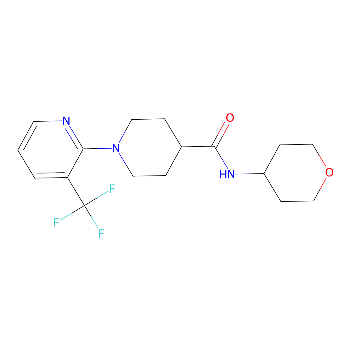 N-(oxan-4-yl)-1-[3-(trifluoromethyl)pyridin-2-yl]piperidine-4-carboxamide molecular structure, CAS 3030781-77-9