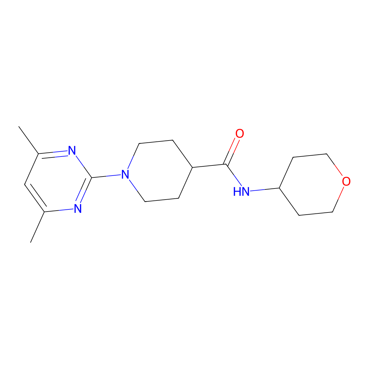1-(4,6-dimethylpyrimidin-2-yl)-N-(oxan-4-yl)piperidine-4-carboxamide molecular structure, CAS 3030781-79-1